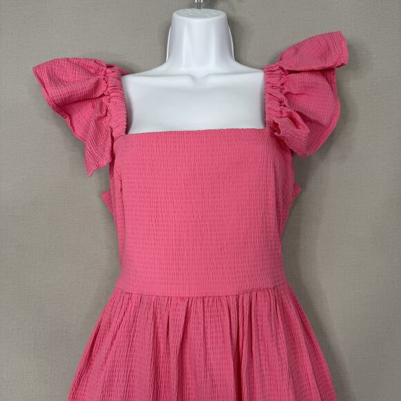 Mi Ami Francesca's Dress Womens Small Pink Ruffle Flutter Sleeve Open Back Prep - Picture 2 of 14
